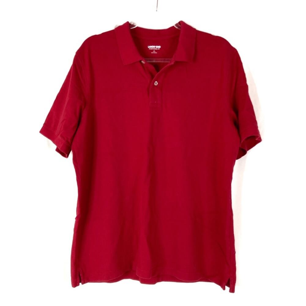Lands' End Traditional Fit Solid Red Short Sleeve Cotton Polo Shirt Mens Large
